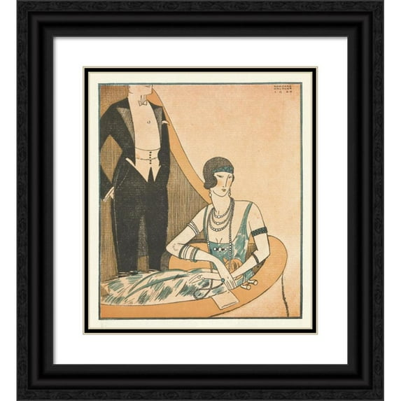 Edouard Halouze 12x14 Black Ornate Wood Framed Double Matted Museum Art Print Titled: Advertisement A. Janesich, Joallier (1920)