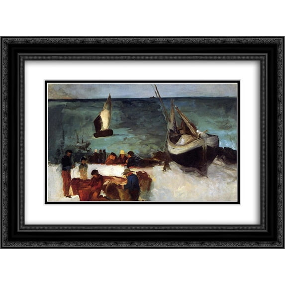 Edouard Manet 2x Matted 24x18 Black Ornate Framed Art Print 'Seascape at Berck, Fishing Boats and Fishermen'