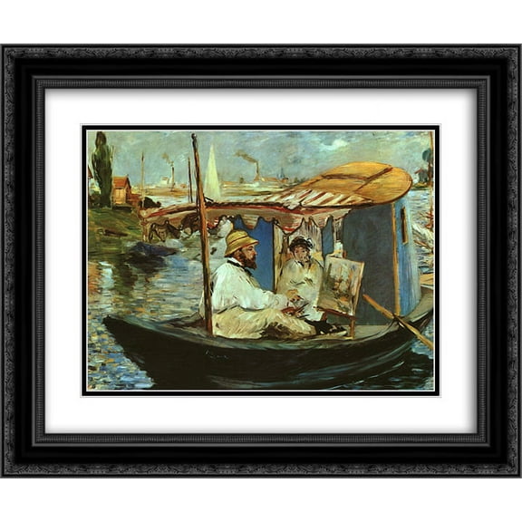 Edouard Manet 2x Matted 24x20 Black Ornate Framed Art Print 'Claude Monet working on his boat in Argenteuil'