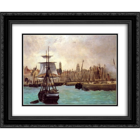 Edouard Manet 2x Matted 24x20 Black Ornate Framed Art Print 'The Port of Bordeaux'