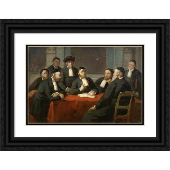 Edouard Moyse 18x13 Black Ornate Wood Framed Double Matted Museum Art Print Titled - A Meeting of the Rabbinical Council