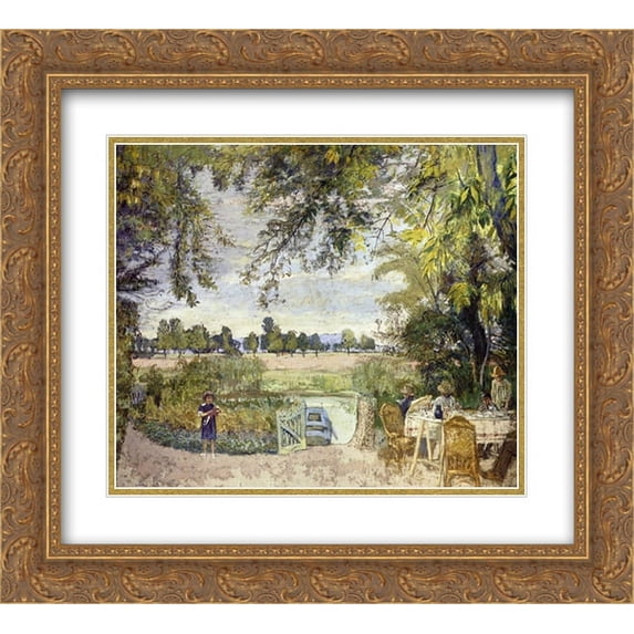 Edouard Vuillard 2x Matted 24x20 Gold Ornate Framed Art Print 'Figures Eating in a Garden by the Water'