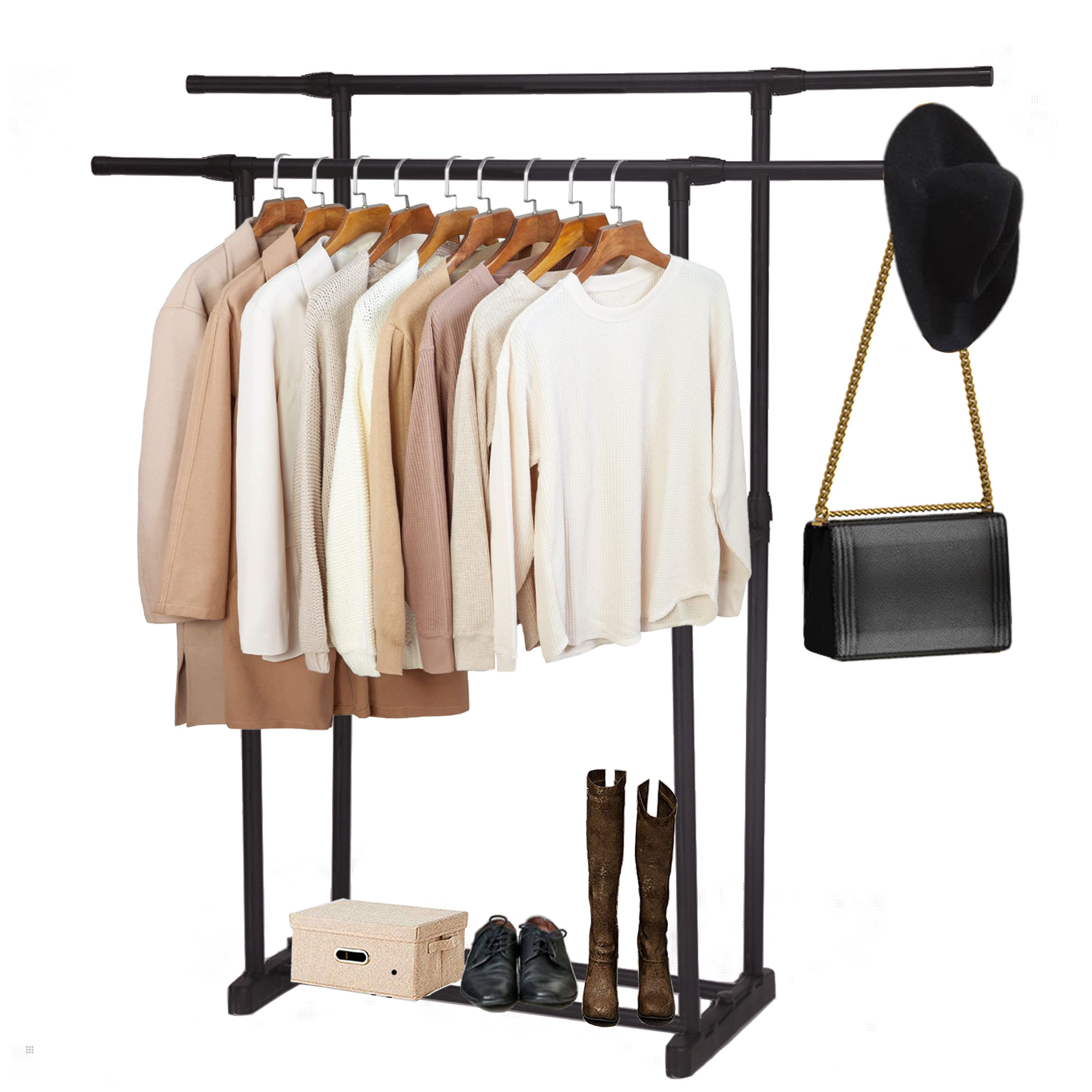 Clothes Racks,Double Rod Adjustable Rolling Clothes Rack,Clothing Rack ...