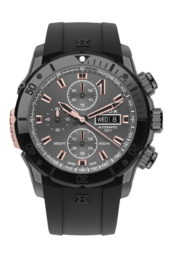 CO-1 Automatic Chronograph Gray PVD Gray Dial Black Rubber Strap Day/Date Divers Mens Watch 01128-37GNRCA-GNR