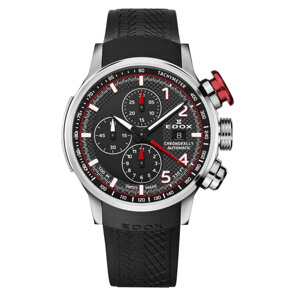 Edox Chronorally Automatic Chronograph Titanium Black Dial Black Rubber Strap Date Mens Watch 01129-TRCA-NCAR
