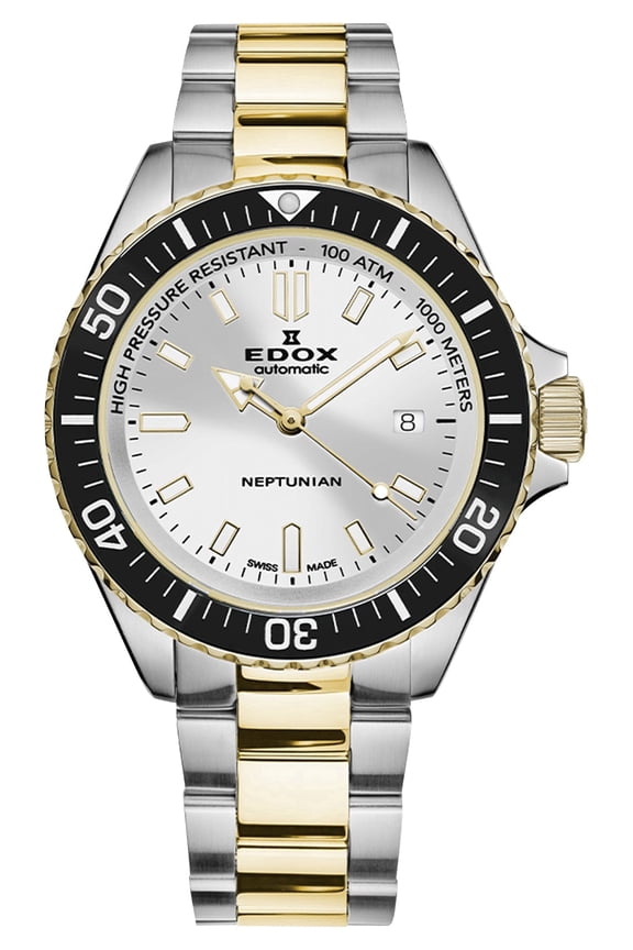 Neptunian Automatic Two-Tone Stainless Steel Silver Dial Date Divers Mens Watch 80120-357JM-AID