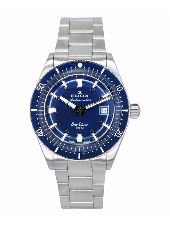 Limited Edition Edox Skydiver Automatic Stainless Steel Blue Dial Interchangeable Blue Nylon Strap Date Divers Mens Watch 80126-3BUM-BUIN