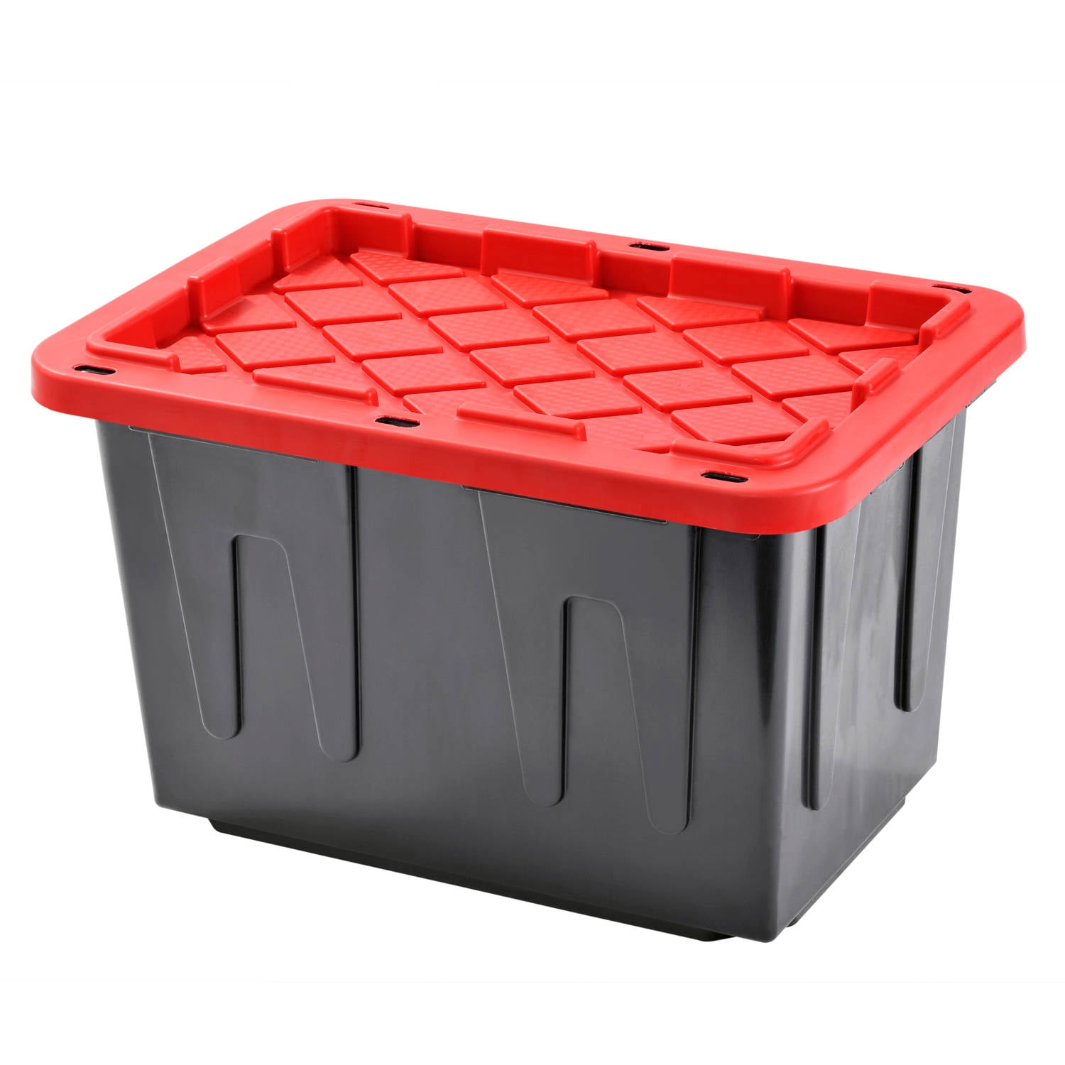 17 Gallon Snap Lid Plastic Storage Tote, Black Base/Red Lid, Set