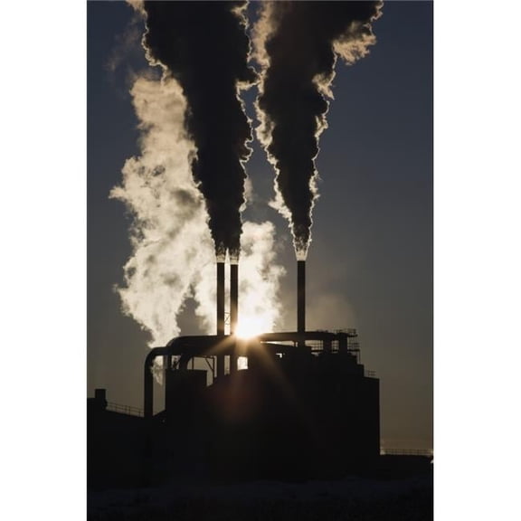 Edson - Alberta - Canada - Silhouette of Smoke Stacks with Steam & A Sunburst Poster Print - 24 x 38 - Large
