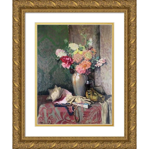 Eduard Ameseder 19x24 Gold Ornate Framed and Double Matted Museum Art Print Titled - Still Life with Jewelry