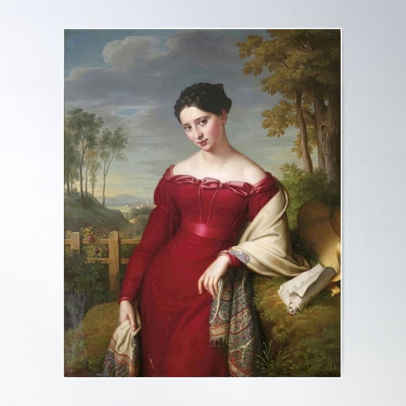 Eduard Friedrich Leybold - Portrait Of A Young Lady In A Red Dress Poster Wall Art Modern Wall Decor For Living Room Bedroom Art