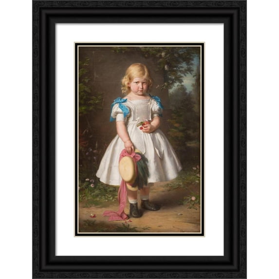Eduard Geselschap 11x14 Black Ornate Wood Framed Double Matted Museum Art Print Titled: Portrait of Five-Year-Old Eva Maria Von Richthofen (1864)