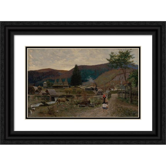 Eduard Hriňák 24x16 Black Ornate Framed Double Matted Museum Art Print Titled: Landscape Around Volovec (1890)