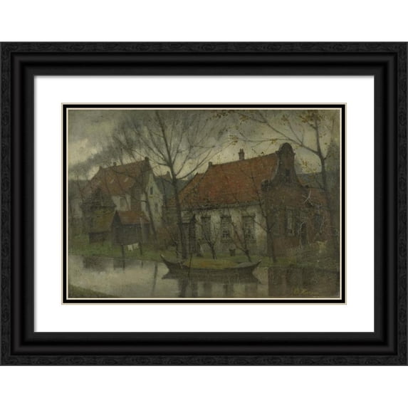 Eduard Karsen 14x11 Black Ornate Wood Framed Double Matted Museum Art Print Titled: View in a Village (1885 - 1900)