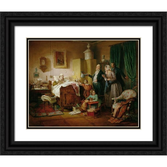 Eduard Ritter 24x20 Black Ornate Framed Double Matted Museum Art Print Titled: The Sick Musician (1847)