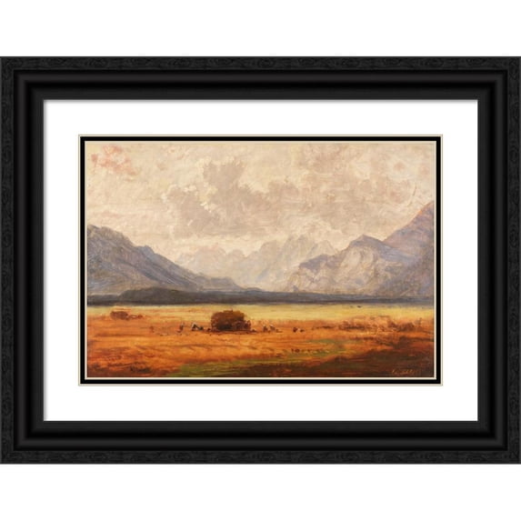 Eduard Schleich The Younger 14x11 Black Ornate Wood Framed Double Matted Museum Art Print Titled: Hurded in the Alpine Land (Approx. 1860-1880)
