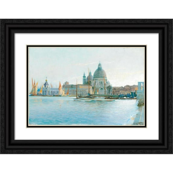 Eduard Veith 24x18 Black Ornate Framed Double Matted Museum Art Print Titled: Venice-Santa Maria Della Salute