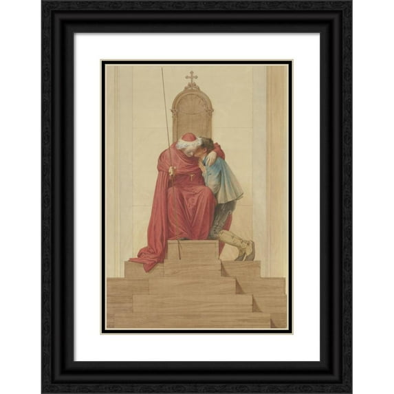 Eduard Von Steinle 14x18 Black Ornate Wood Framed Double Matted Museum Art Print Titled - Ein Cardinal Major Penitentiary, in Der Heiligen Woche Zu St. Peter in Roma (1855)