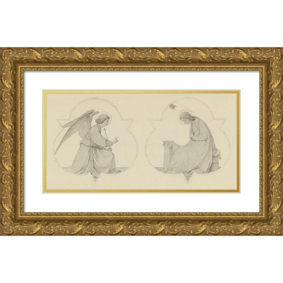 Eduard Von Steinle 24x14 Gold Ornate Framed and Double Matted Museum Art Print Titled - Verkundigung Mary (About 1900)