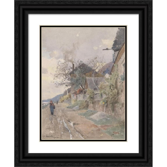 Eduard Zetsche 19x24 Black Ornate Framed Double Matted Museum Art Print Titled: Donauufer in the Wachau (1904)