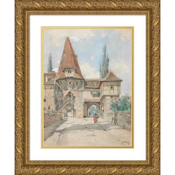 Eduard Zetsche 19x24 Gold Ornate Framed and Double Matted Museum Art Print Titled - The Radelseer Gate in Iphoven