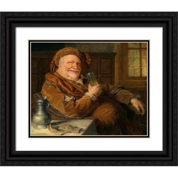 Eduard von Grützner 14x12 Black Ornate Wood Framed Double Matted Museum Art Print Titled: Falstaff with Tin Can and Wine Glass