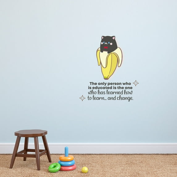 Educated Banana Cat Cute Quote Cartoon Quotes Decors Wall Sticker Art Design Decal for Girls Boys Kids Room Bedroom Nursery Kindergarten Home Decor Stickers Wall Art Vinyl Decoration (30x15 inch)