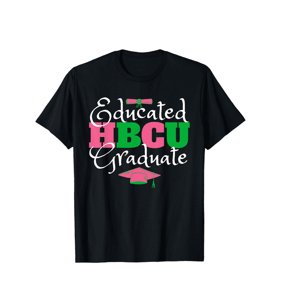 Educated HBCU Pink & Green Graduate T-Shirt Selected pure cotton interesting design DIY short sleeve t-shirt for men, soft and breathable, suitable for all seasons, comfortable, casual and sports,