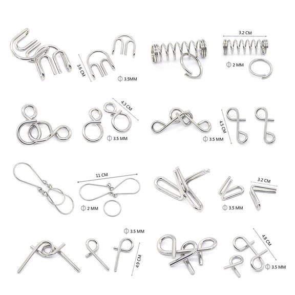 Education Brain Teasers Ring Mind Wire Puzzle for Kids – 16-Piece IQ Toy for Development and Learning, Silver