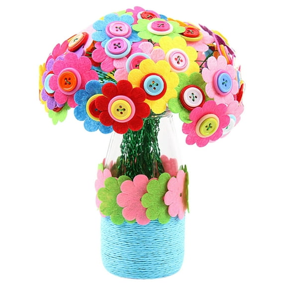 Education Flower Craft Kit for Kids Create Your Own Flower Bouquet with Buttons and DIY Vase Art for Crafting