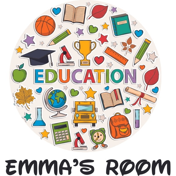 Education Custom Name Vinyl Wall Decal for Home - Color Icons Backpack Pencils Rulers Cute Wall Décor Bedroom Living Room Entry - Personalized Text Removable High Tact - Size: 20 In x 20 In