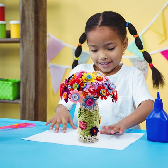 Flower Craft Kit For Kids DIY Bouquet Making Art Project Educational Toy For Children Button Flower Arrangement Activity