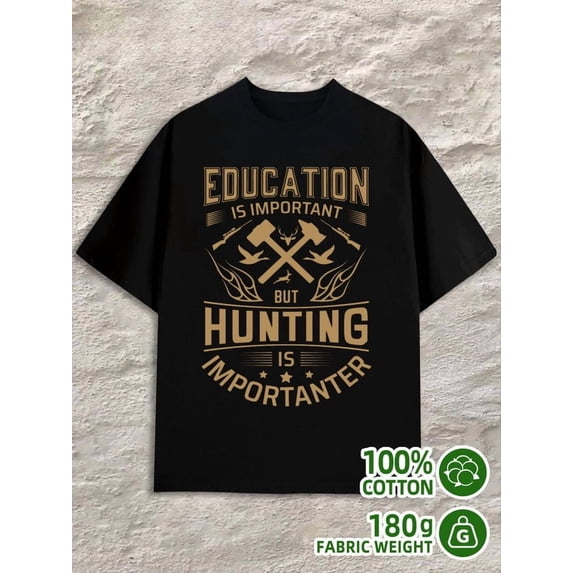Greenink Education & Hunting men's 180G Cotton black Vintage Unisex Shirt Short Sleeve tshirts Funny Unisex Shirt Cotton tshirts Fashion Unisex Shirt Printed tshirts