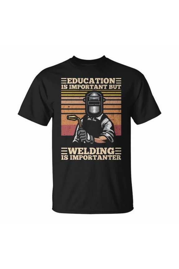 Education Is Important But Welding Is Importanter Distressed Graphic Tee Unisex Adult Cotton Casual Welding Humor Work Gift T-Shirt, Size S, Color Black