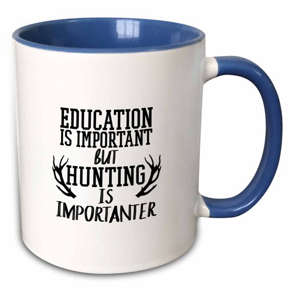 3drose, Education Is Important but Hunting Is Importanter Gift for Hunter, 15oz Two-tone Blue Mug