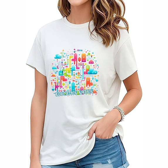 Education Nation Back to School Gifts Women's Graphic T-Shirt - Modern Short Sleeve Tee for a Trendy Look