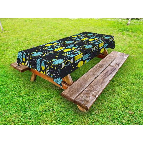 Education Outdoor Tablecloth, Science Class Themed Biology Chemistry and Physics Protons Neutrons, Decorative Washable Fabric Picnic Table Cloth, 58 X 84 Inches,Turquoise Yellow Black, by Ambesonne