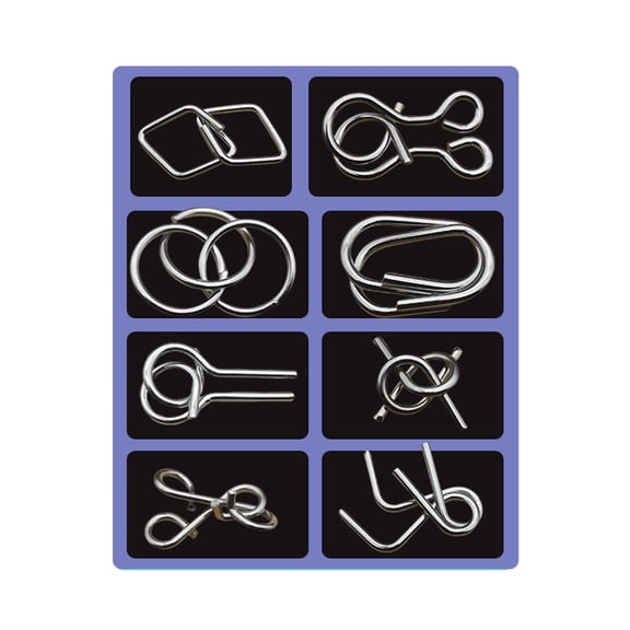 Education Puzzle 3D Metal Brain Teaser for Adults with Carry Pouch—Disentanglement Ring Mind Game for Party and Home Use 8PCS