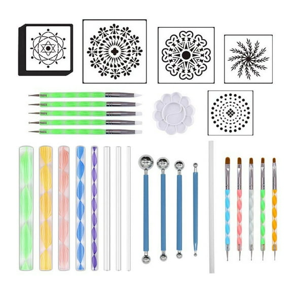 Education Puzzle Toy 2 Pen Tools Painting Set for Stone Pattern Drawing with Dotting Brushes and Stencil Kit for Kids