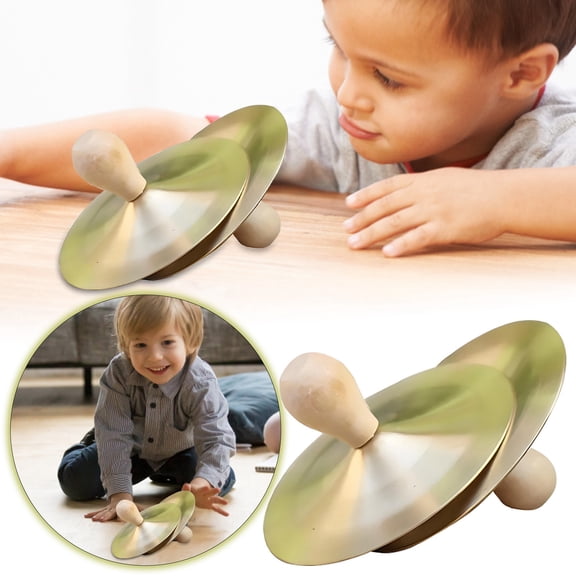 Education Puzzle Toy Wooden Brass Cymbals 9 Cm Brass Fork Cymbals for Kids - Educational Percussion Instrument to Enhance Skills and Play 2PCS, 9cm, Gold