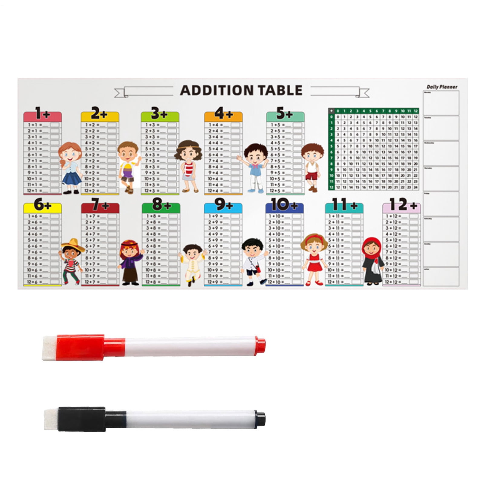 Pen Additions Educational Addition Table Chart Kids Math Learning Chart Erasable PVC ...