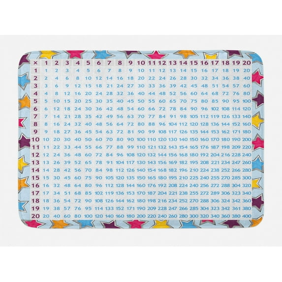 Educational Bath Mat, Chart with Blue Numbers on Colorful Stars Background Calculation Math Counting, Non-Slip Plush Mat Bathroom Kitchen Laundry Room Decor, 29.5 X 17.5 Inches, Multicolor, Ambesonne