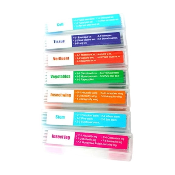 Educational Biology Slide Set 35pcs Featuring Seven Classified Specimens Suitable for Students & Research Applications