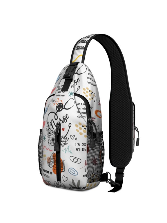 Educational Bookshelf Sling Backpack for Readers, Library Book Print Crossbody Daypack, Book Lover Gift Bag