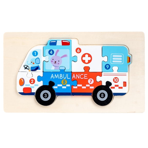 Educational & Colorful, Wooden Number Puzzle with Transportation Theme Board — Hand Eye Coordination, Made of Wood Safe Rounded Edge for Youth Learners