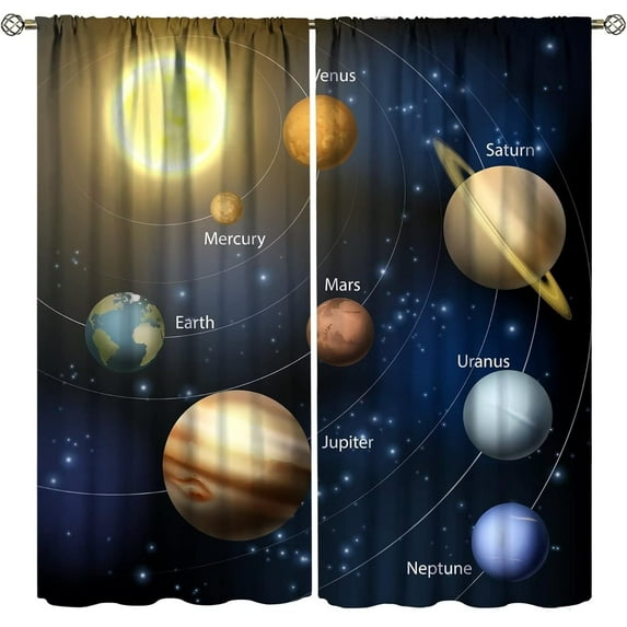 Educational Curtains Realistic Illustration of Solar System Sun Planets Orbit Astronomy Outer Space Rod Pocket Curtain Bedroom Living Room Window Drapes 2 Panel Set 84x84in