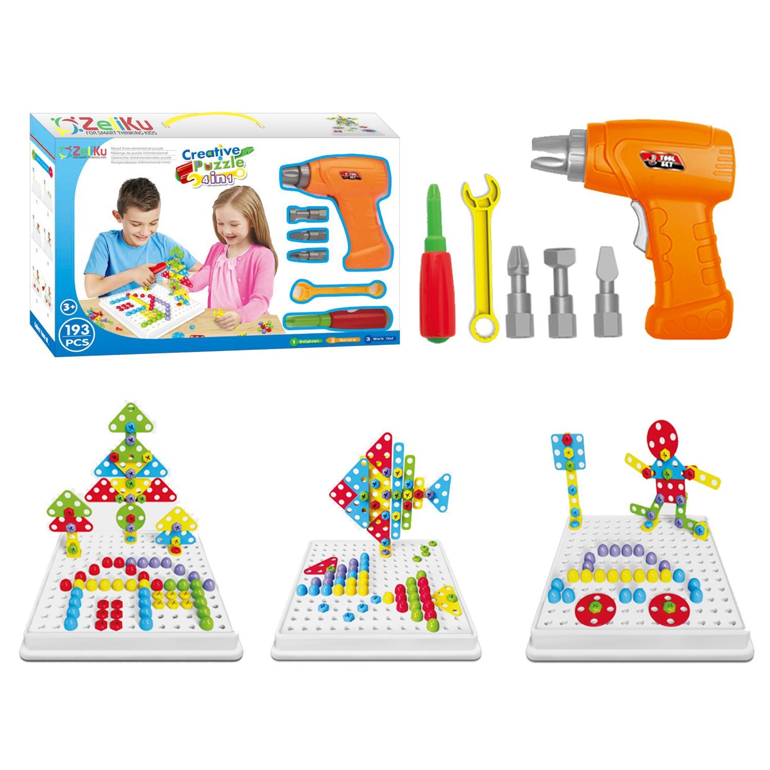Educational Design and Drill toy Building toys set - 193 Pcs with board game STEM Learning Construction creative playset for 3, 4, 5+ Year Old Boys & Girls Best Toy Gift for Kids Ages 3yr – 6yr & up - image 1 of 7