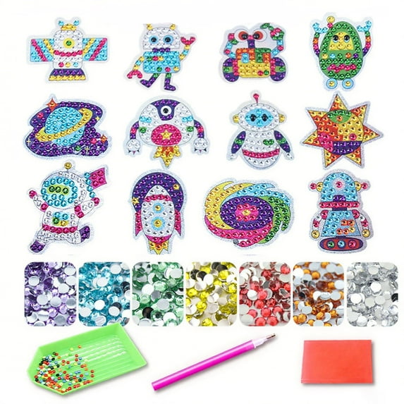 Educational Diamond Art Kit for Kids,12 Vibrant Cartoon Designs, Creative Crystal Craft DIY Stickers, Ages 4-12 Perfect Gift for Birthday Christmas New Year (Space Series)