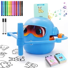 Educational Drawing Robot for Kids Ages 3-8 | Voice Interactive Learning Toys with 100 Word Cards & 12 Color Pens | Montessori Painting Machine for Boys Girls | Birthday Party Gifts (Blue)