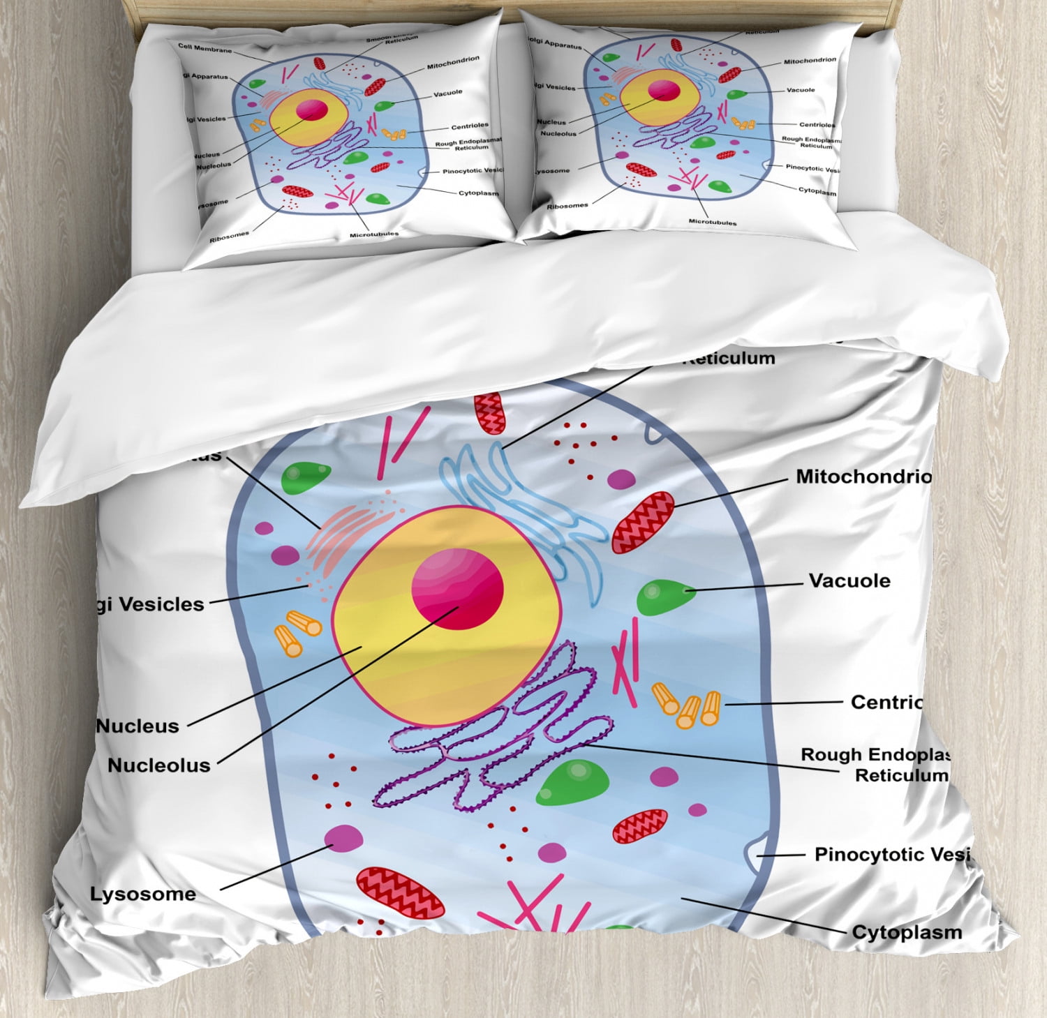 Biology Rug Design Educational Duvet Cover Set King Size, Microbiology Theme Animal Cell ...